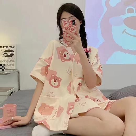 【宽松自在！慵懒舒服】睡衣女夏季甜美卡通小熊短袖短裤仿棉宽松少女休闲网红直播两件套。ry 商品图7