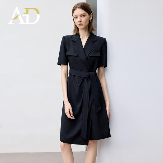 AD高端职业连衣裙女2025新款夏季短袖西装裙收腰显瘦翻领职场女装 商品图1