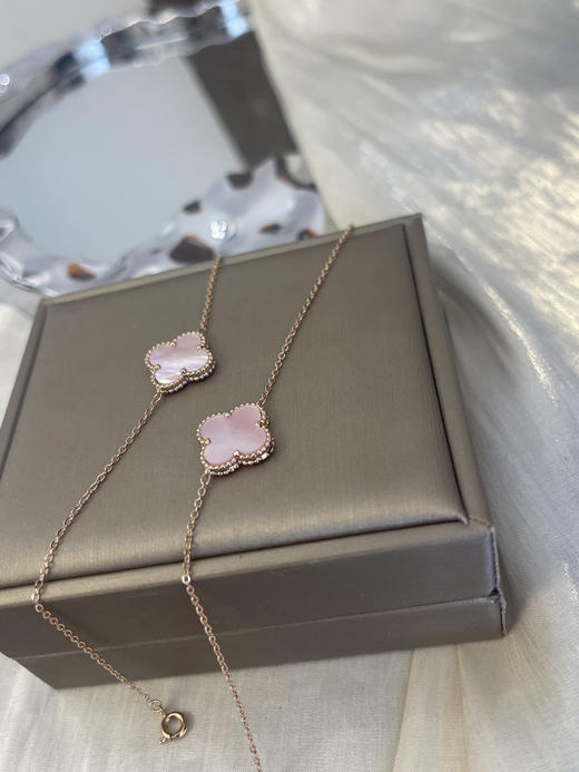 天然姆贝粉招财四叶草14K镀金手链 商品图6