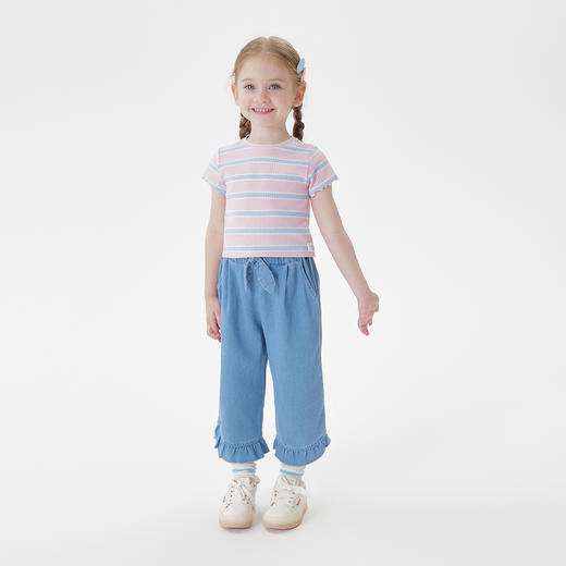 马克珍妮女童多彩条纹夏日短袖T恤 宝宝上衣2025年春夏新款550716 商品图2