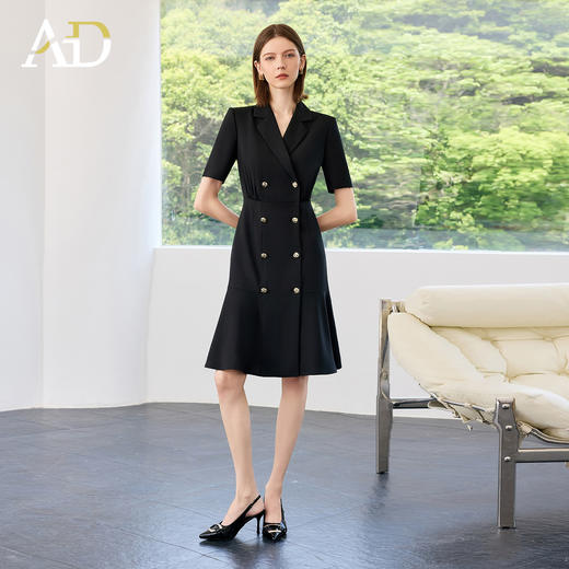 AD高端气质女神范连衣裙女2025新款夏季收腰显瘦职业西装裙小黑裙 商品图1