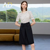 AD2025新款黑色波点短袖连衣裙气质通勤假两件A字裙高级感职业装 商品缩略图2