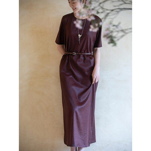 牧衣游原创设计 香云纱净色连衣裙女夏季禅意复古新中式长裙 初叶 商品图3