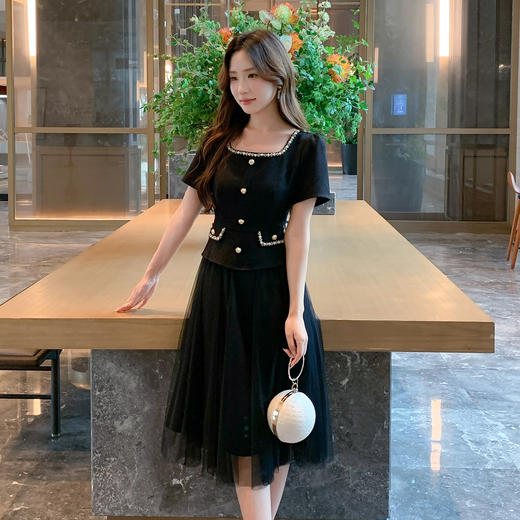 奢姿大码女装2025夏季时尚拼接纱裙胖妹妹气质优雅收腰方领连衣裙9952853348 商品图4