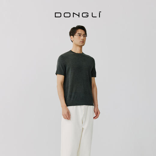 东黎 • 桑蚕丝山羊绒男士春夏针织精纺圆领短袖简约纯色百搭 5225 商品图4