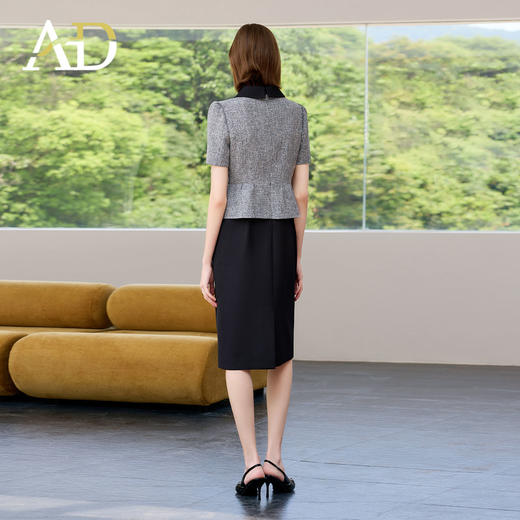 AD黑色包臀裙子女夏连衣裙灰色接拼职业装2025新款假两件西服裙 商品图4