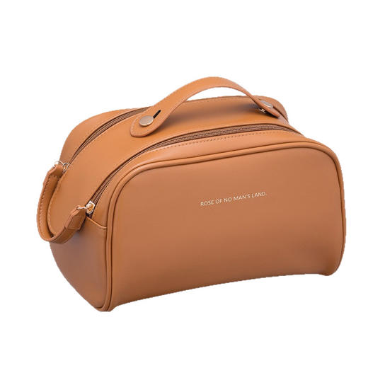 【轻奢！便携！出行必备✨】高级感双拉链化妆包，奶杏玫粉摩卡棕，收纳更轻松，精致随身带！双拉链化妆包 pu收纳包 便携洗漱包大容量新款化妆袋 ins高级感 商品图4