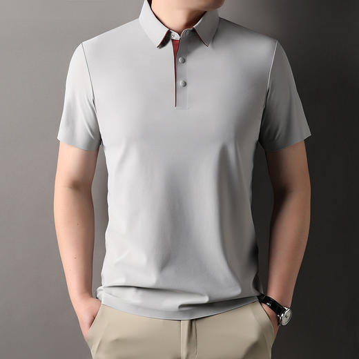 TZW-锦氨无痕冰丝短袖男士POLO衫2025夏季新款商务休闲宽松翻领t恤男 商品图5