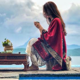 【民族风空调房披肩 】女士羊绒围巾旅游斗篷式披肩两用外搭潮