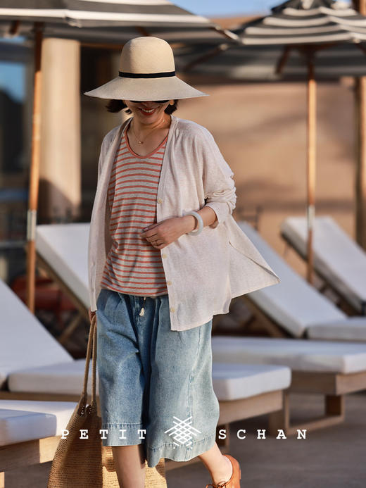 PETIT SCHAN小闪 CLO#822 scattered shadows 疏影 棉麻混纺不规则轻薄防晒开衫 商品图5
