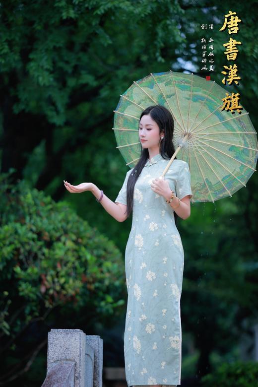 【绿 绒】清新淡绿色短袖旗袍精致小花印花婉约优雅气质新中式 商品图4