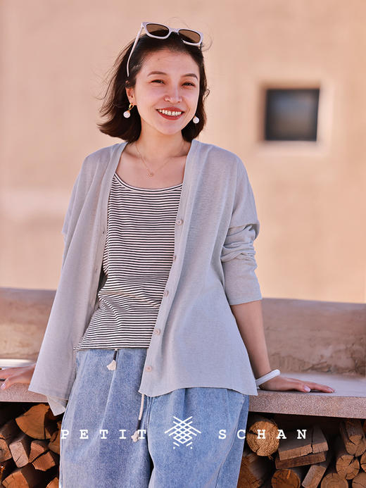 PETIT SCHAN小闪 CLO#822 scattered shadows 疏影 棉麻混纺不规则轻薄防晒开衫 商品图6