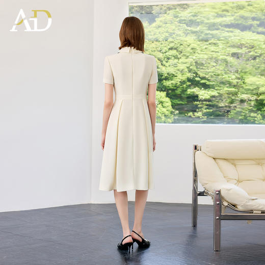 AD高端法式气质连衣裙女2025新款夏季蝴蝶结飘带收腰显瘦中长裙子 商品图4
