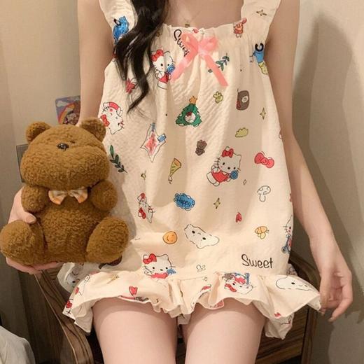 【日系风设计】条纹kitty猫睡衣女夏季新款花边吊带短裤日系学生家居服套装外穿。ry 商品图6