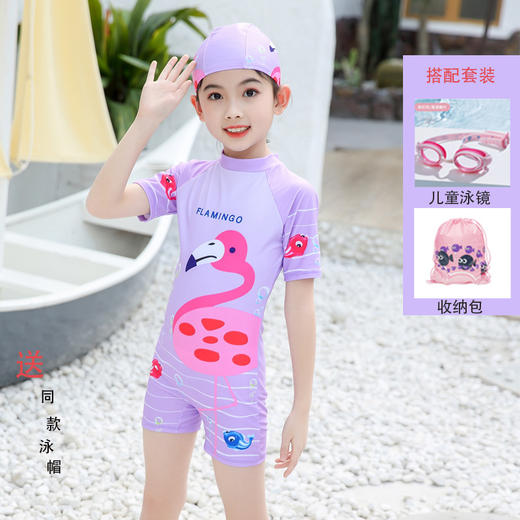 【女童泳衣套装，速干温泉装备】女童泳衣中大童连体平角套装 儿童游泳衣女孩 小童宝宝速干温泉装备-QQ 商品图8