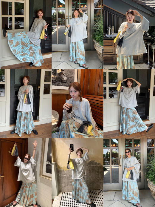 HIDEMI “我们做印花”系列原创手绘艺术感晕染缎面百褶吊带半裙设计感套装 百褶吊带/百褶半裙 商品图5