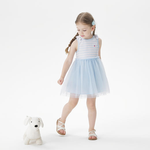 马克珍妮女童条纹网纱背心裙宝宝连衣裙2025年夏装新款裙子550753 商品图1
