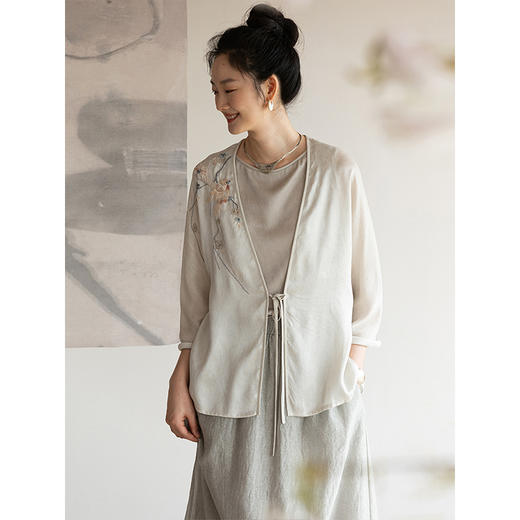 牧衣游原创 重磅双宫绸刺绣桑蚕丝炒色短外套复古禅意中式 晨风 商品图3