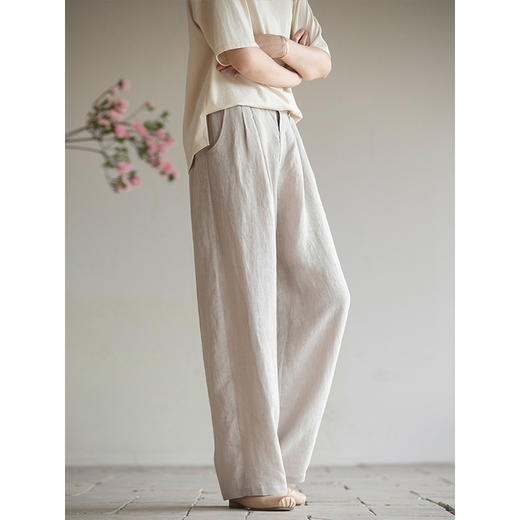 牧衣游原创 汉麻净色裤子轻薄显瘦清凉原生质朴宽松休闲裤 苏沫 商品图3