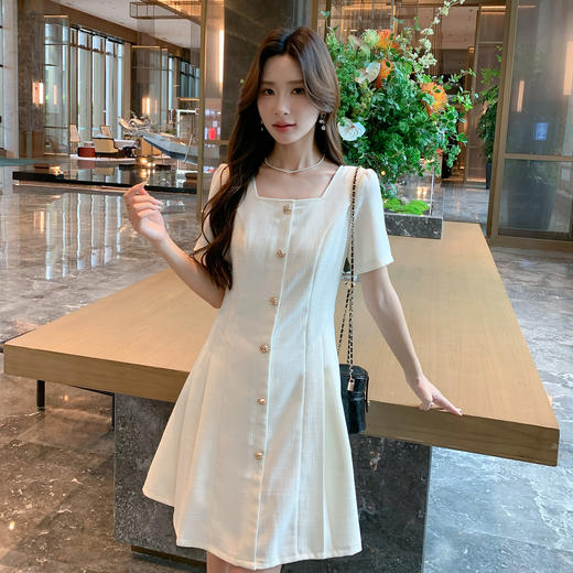 奢姿大码女装2025夏季百褶小香风时尚连衣裙胖妹妹气质方领裙子9952890469 商品图4