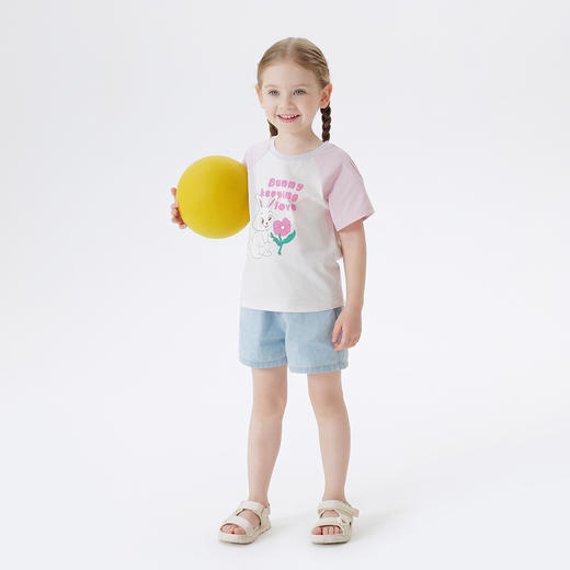 【凉感】马克珍妮女童甜心小兔短袖T恤 宝宝上衣夏装新款550767 商品图1