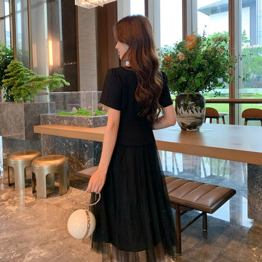 奢姿大码女装2025夏季时尚拼接纱裙胖妹妹气质优雅收腰方领连衣裙9952853348 商品图3