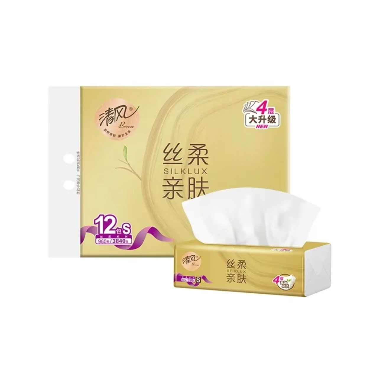 清风抽纸  金装/四层软抽/80抽/12包/提