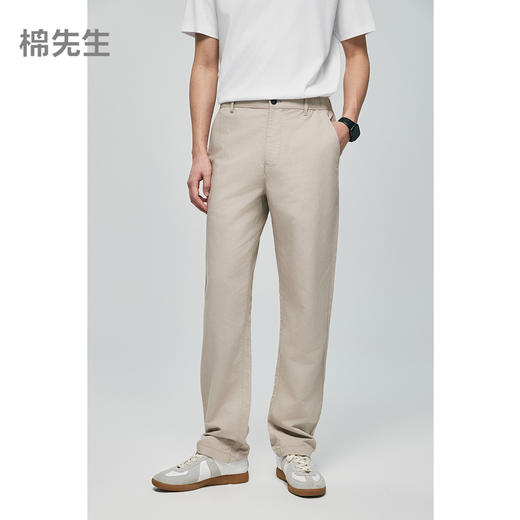 棉仓353818014-微宽松涤粘亚麻开口松紧腰休闲裤 商品图0