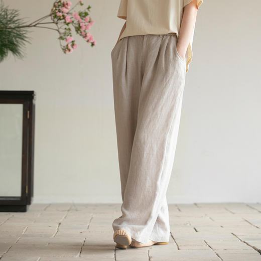 牧衣游原创 汉麻净色裤子轻薄显瘦清凉原生质朴宽松休闲裤 苏沫 商品图0