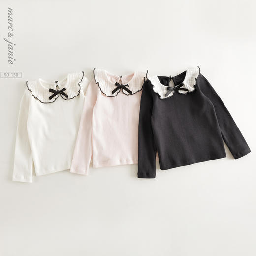 马克珍妮女童软萌娃娃领T恤 宝宝罗纹打底衫2025年春装新款250236 商品图0