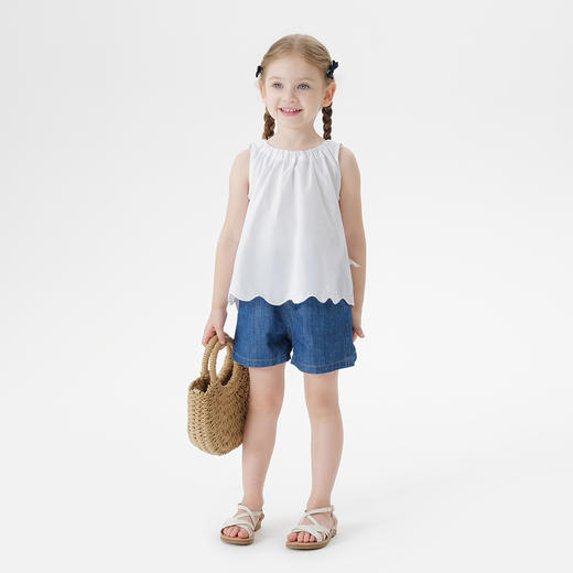 马克珍妮夏装新款女童纯棉花边腰牛仔短裤550511 商品图2