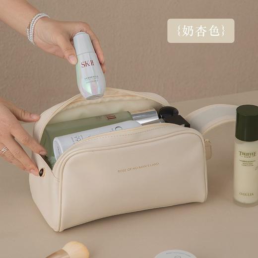 【轻奢！便携！出行必备✨】高级感双拉链化妆包，奶杏玫粉摩卡棕，收纳更轻松，精致随身带！双拉链化妆包 pu收纳包 便携洗漱包大容量新款化妆袋 ins高级感 商品图7