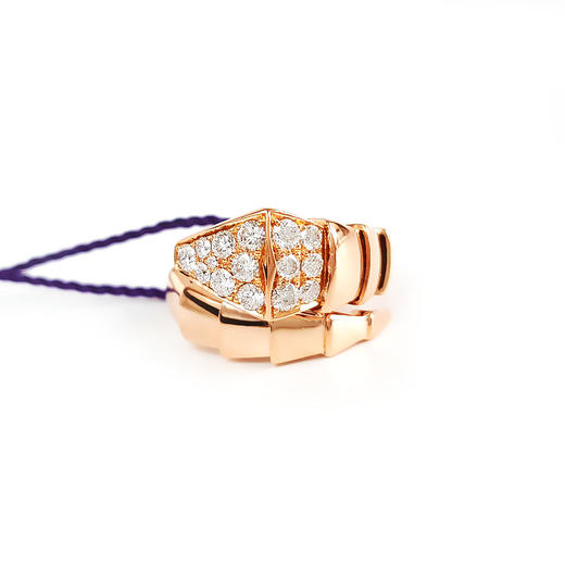 【95新】BVLGARI宝格丽Serpenti Viper系列AN855318  18K玫瑰金宽版半镶钻蛇头S码戒指中性款 060525NJS02 商品图0