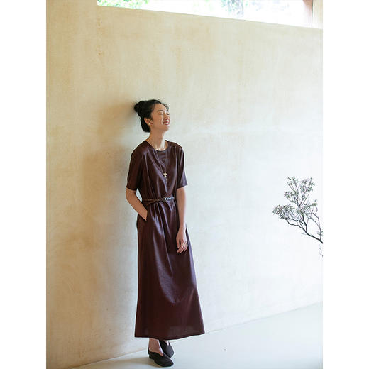 牧衣游原创设计 香云纱净色连衣裙女夏季禅意复古新中式长裙 初叶 商品图2