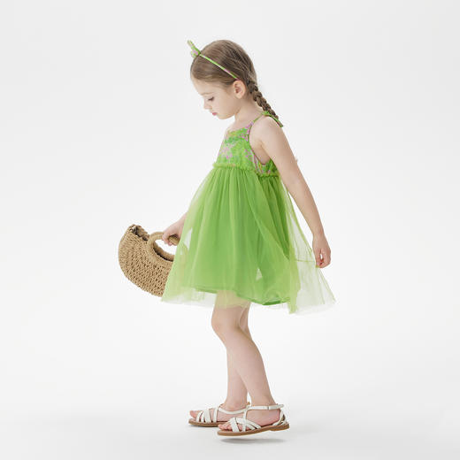 马克珍妮法式优雅 女童夏装透气网纱棉真丝吊带背心公主裙250011 商品图1