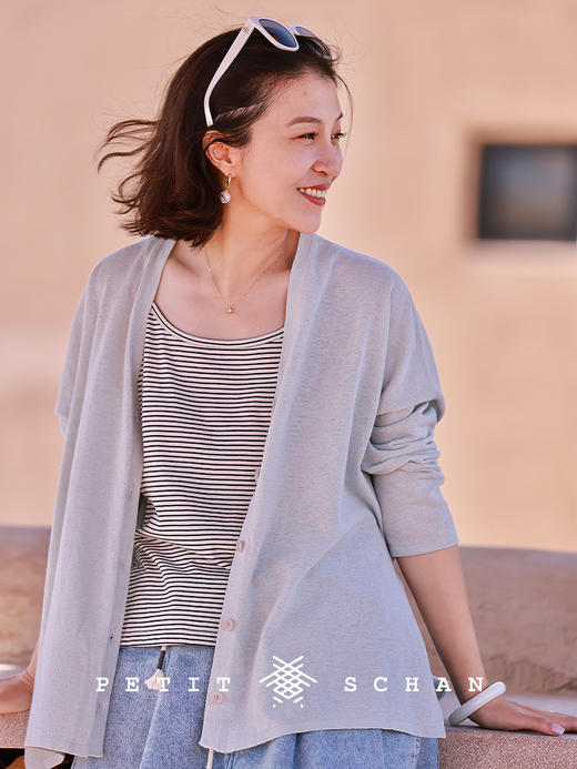 PETIT SCHAN小闪 CLO#822 scattered shadows 疏影 棉麻混纺不规则轻薄防晒开衫 商品图0