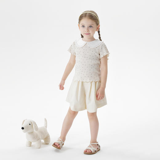 马克珍妮女童爱心蝴蝶结短袖T恤 宝宝娃娃领上衣夏装新款550760 商品图2