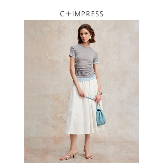 兰精天丝羊毛假两件抽绳修身T恤2025夏新T2502001 商品图1