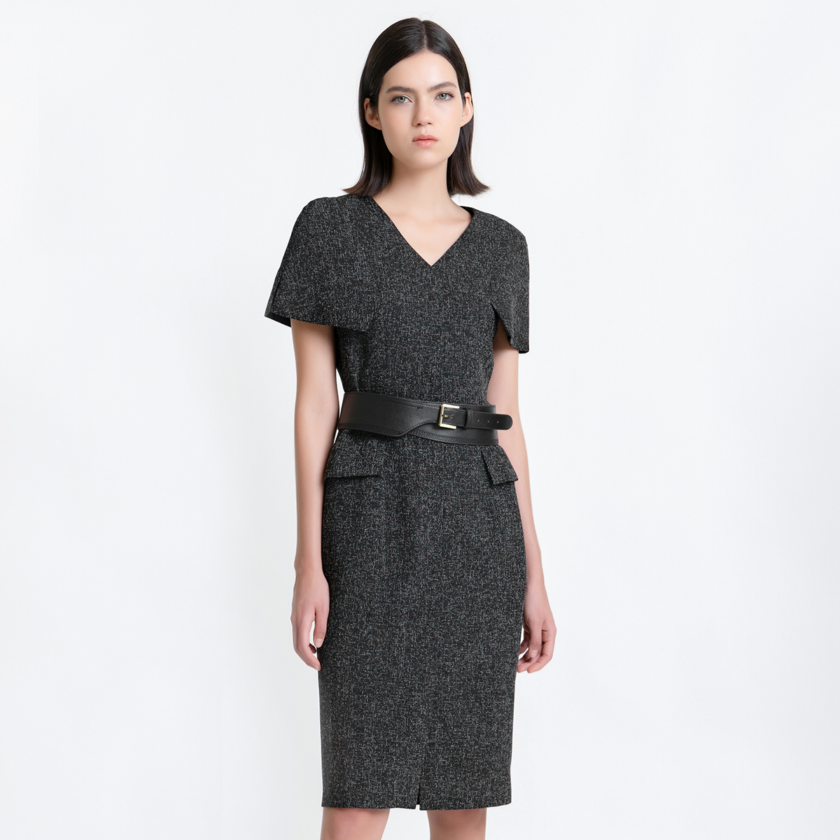 LIZZY 早秋 优雅名媛风V领收腰显瘦斗篷式气质小香风连衣裙7832