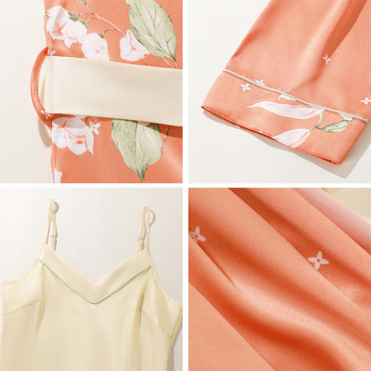 熳洁儿 弹力绸吊带裙袍两件套V领撞色显瘦自然花卉女款家居服商场同款22703107 商品图5