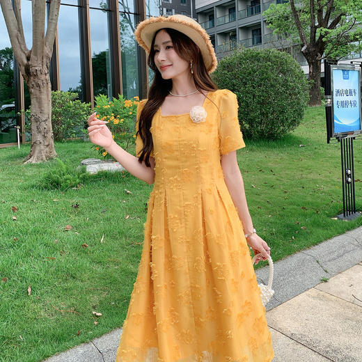 奢姿大码女装2025夏季新款胖妹妹法式方领连衣裙气质优雅A字裙9952802003【1】 商品图4