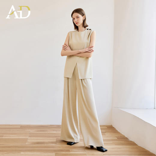 AD高智感穿搭两件套女2025夏新款无袖开叉上衣宽松阔腿裤洋气套装 商品图2