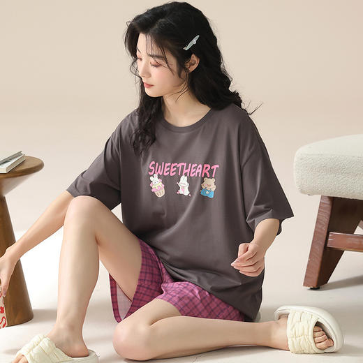 【可外穿家居服】夏季新款女士短袖短裤棉质睡衣套装少女可爱卡通夏天家居服可外穿。ry 商品图2