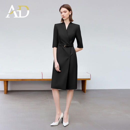 AD气质通勤连衣裙女高级感无领一片式西装连衣裙黑色职业装工作服 商品图0