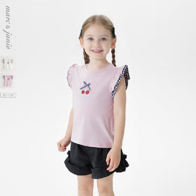 【凉感透气】马克珍妮女童花边小飞袖T恤 宝宝背心夏装新款550775