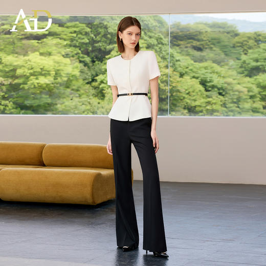 AD高端气质女神范职业套装女2025新款夏季假两件上衣阔腿裤两件套 商品图2
