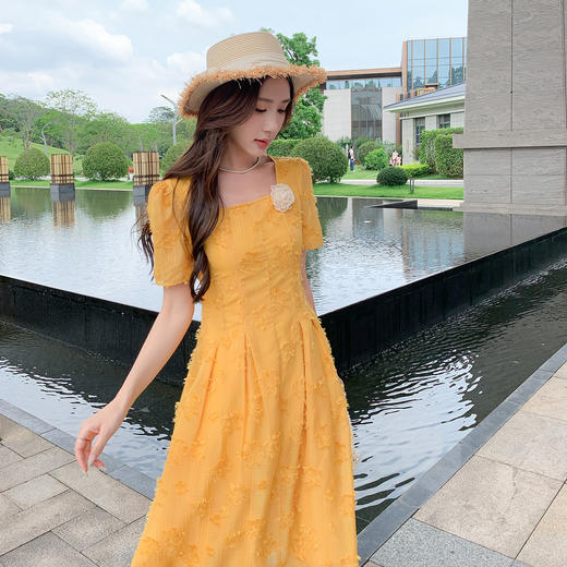 奢姿大码女装2025夏季新款胖妹妹法式方领连衣裙气质优雅A字裙9952802003【1】 商品图2