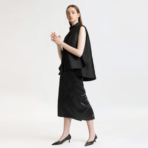 LIZZY 早秋 复古新中式刺绣修身中长款显瘦包臀半身裙7857 商品图5