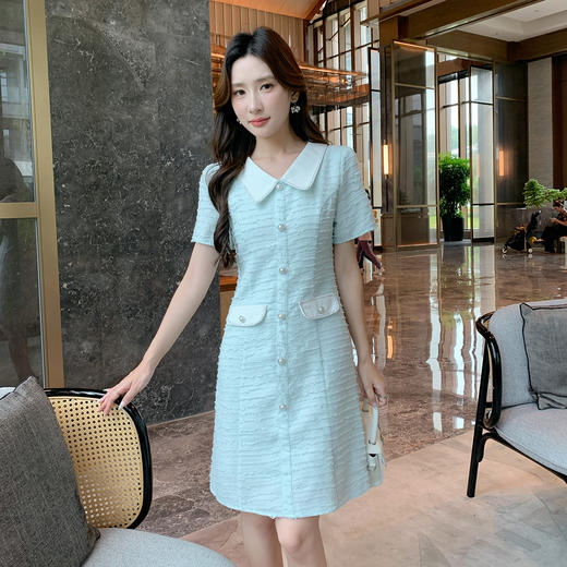 奢姿大码女装2025夏季POLO领气质连衣裙胖妹妹粗花小香风时尚裙子9952853341 商品图1