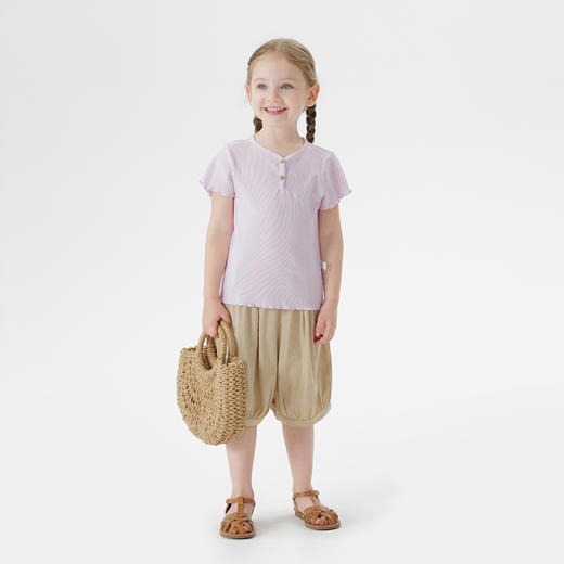 马克珍妮2025夏装新款 女童小V领弹力针织T恤550903 商品图2